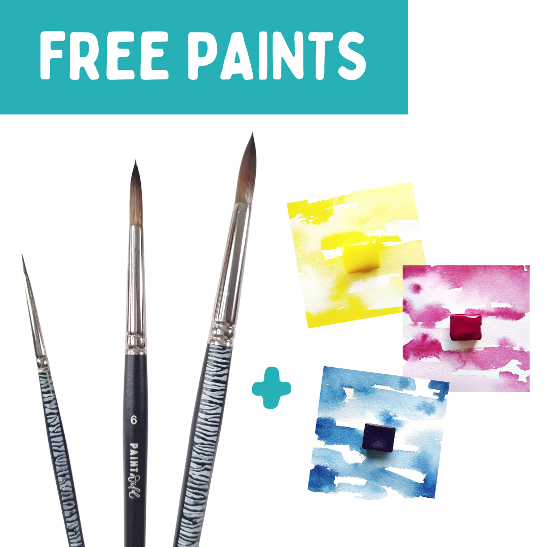 Set of Paint Wild watercolour brushes + FREE PRIMARY COLOURS SET